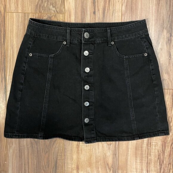 American Eagle black jean button down skirt size 10 - Picture 1 of 5